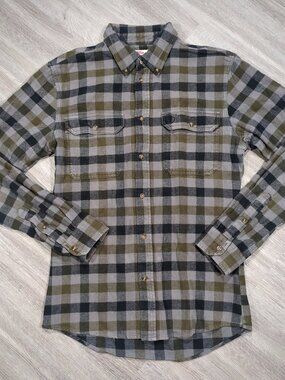 Fjallraven Shirt Men's XL (Fits S/M) Slim Fit Black Green Plaid Skog Flannel